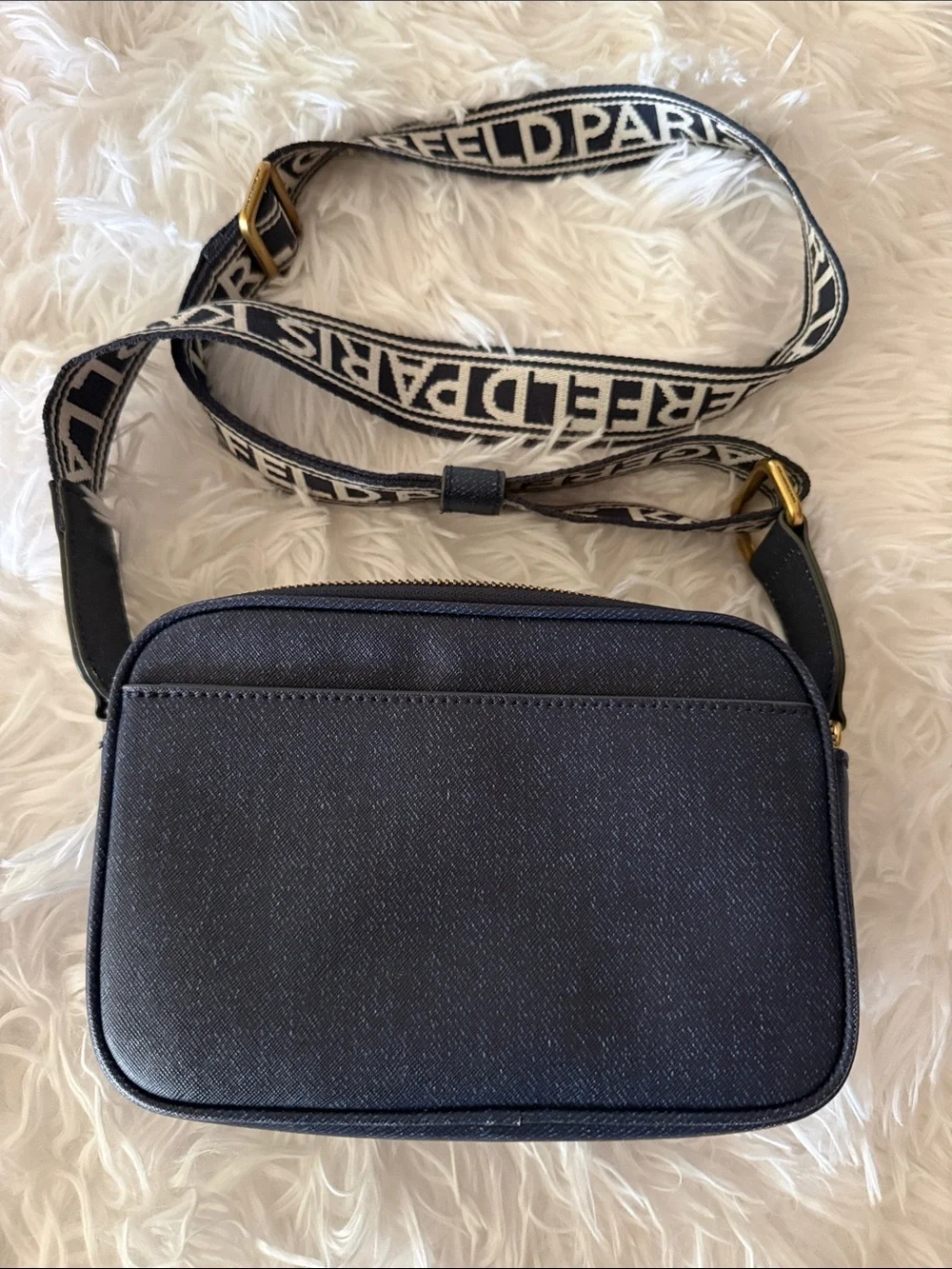 Karl Lagerfeld Navy and Gold Embellished Crossbody Messenger Bag